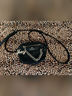 Juicy Couture Black Leather Crossbody Bag with Gold Chain
